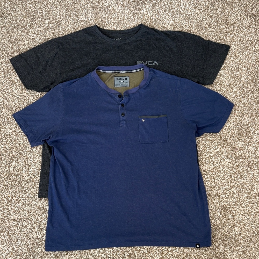 2 men’s shirt. RVCA and Hurley t-shirt. Both size Large